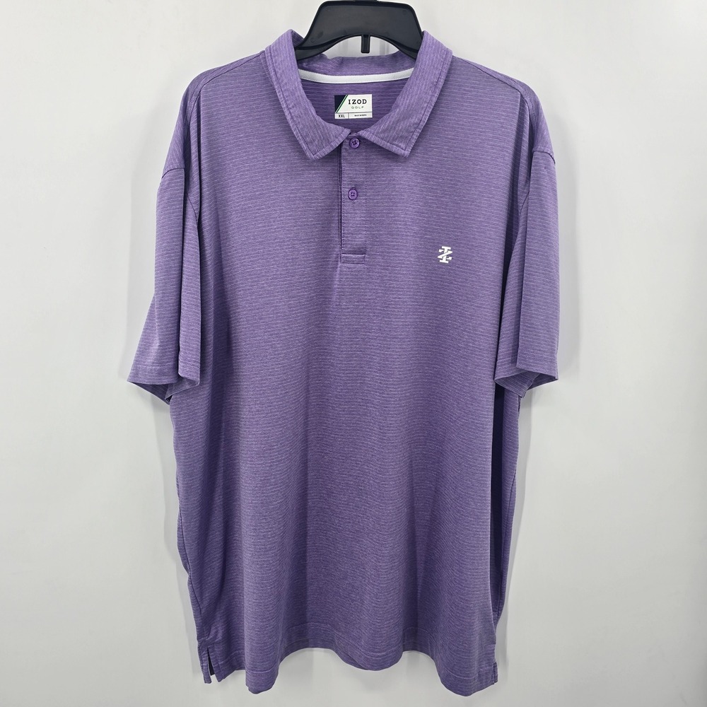 IZOD Golf Mens XXL Purple Heather Striped Performance Short Sleeve Polo Shirt